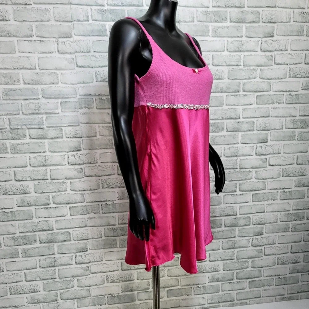 Vintage 90s Hummingbird Intimates S Pink Satin Knit Chemise Nightgown NWT USA - Picture 6 of 9